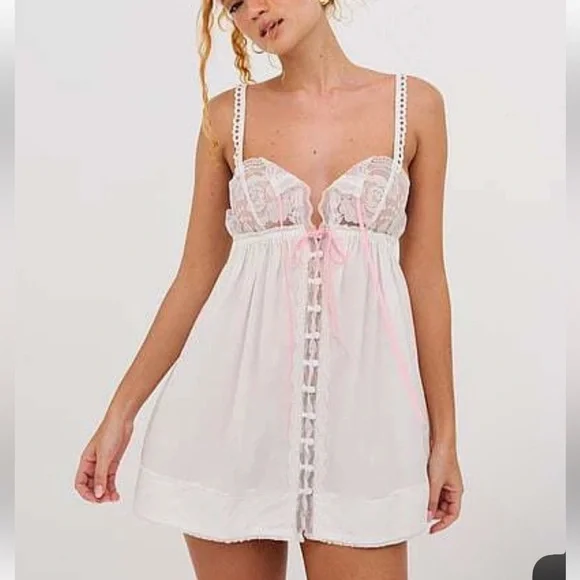 New! For Love & Lemons White Alexa Slip Mini Dress Size Large 23985 - Picture 1 of 14